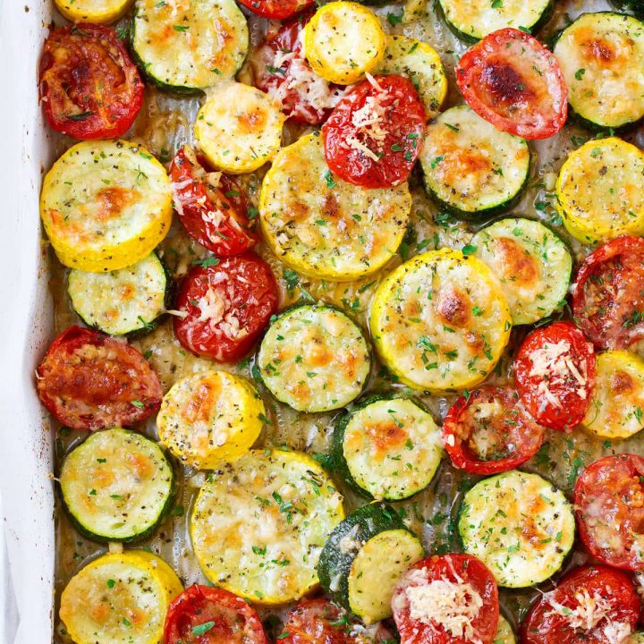 Roasted Garlic-Parmesan Zucchini, Squash and Tomatoes